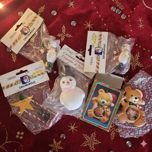 70s nwt Christmas Ornaments Set Snowman Teddy Bear Star Nutcracker Lot
